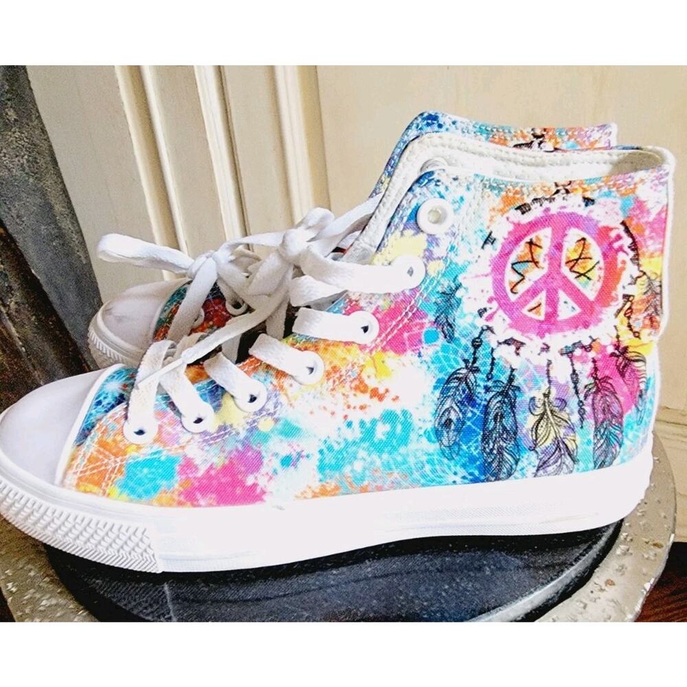 Yes We Vibe High Top Unisex Canvas Athletic Sneakers Tie Dye Womens 6 Men 4.5 - Picture 3 of 11